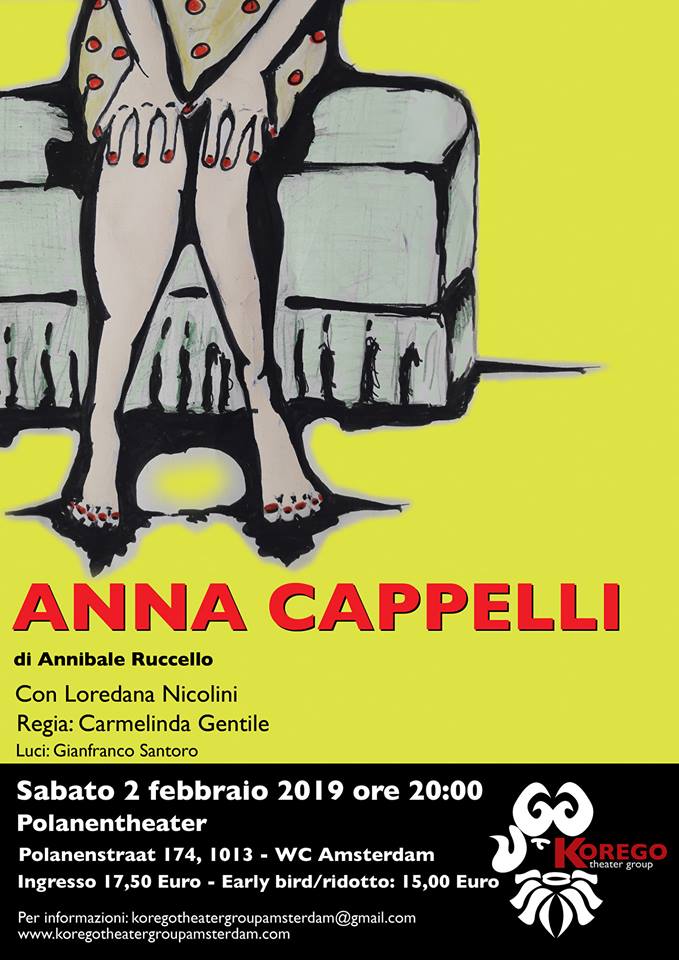Locandina Anna Cappelli ' Sabato 2 Febbraio 2019, Amsterdam, Polanentheater ore 20:00
